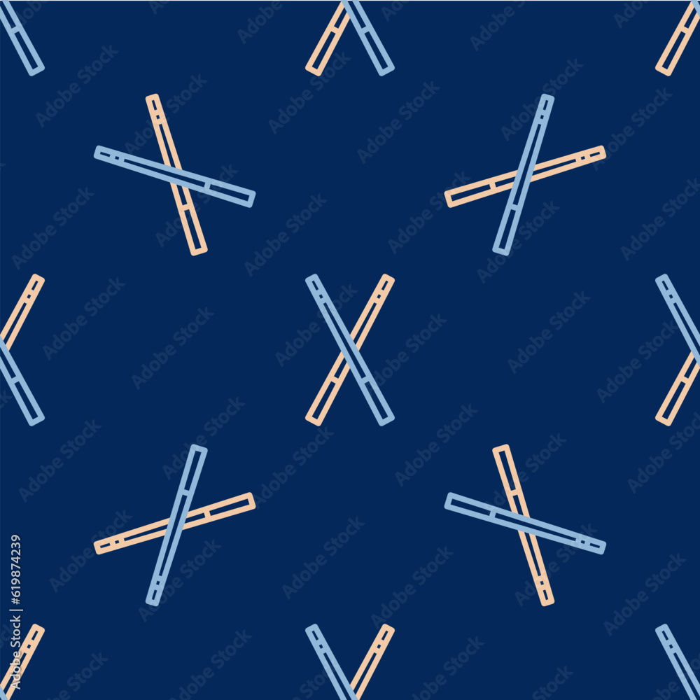 Fototapeta premium Line Crossed billiard cues icon isolated seamless pattern on blue background. Vector