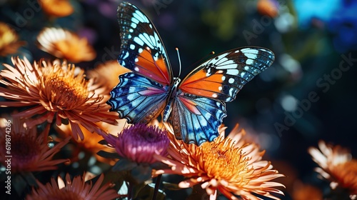Colorful butterfly on flower close up Generative AI