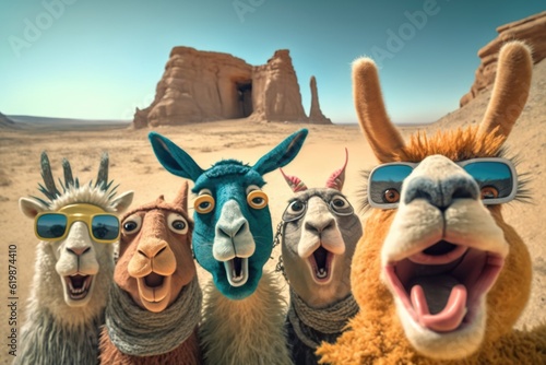 Funny llamas in the desert