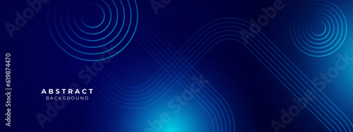Abstract shiny geometric lines on blue background. Glowing blue diagonal rounded lines pattern. Modern banner template design with space for your text. Vector illustration