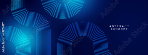 Abstract blue glowing geometric lines on dark blue background. Modern shiny blue hexagon lines pattern. Geometric stripe line art design. Technology futuristic concept. Vector illustration