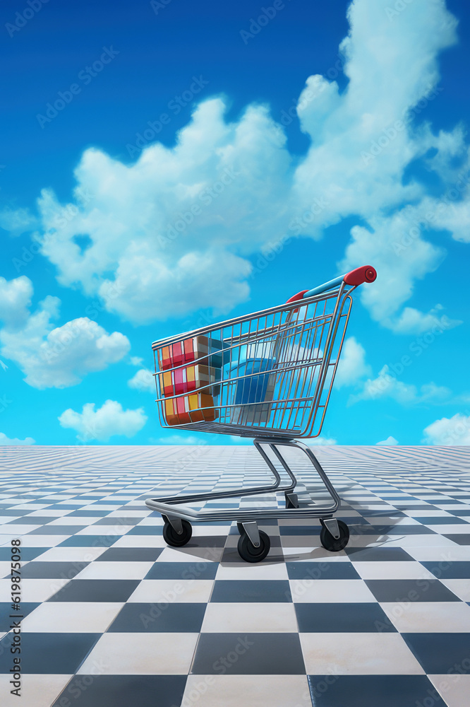 shopping cart with blue sky shopping cart with blue sky
