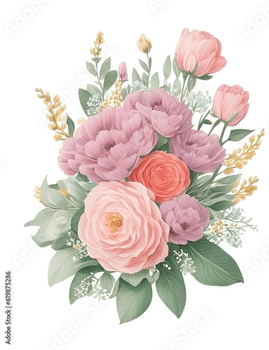 Botanical Blooms  Elegant Floral Illustration on Decorative Background  Artistic floral composition with lilac and pink peonies  perfect for invitations or cards.
