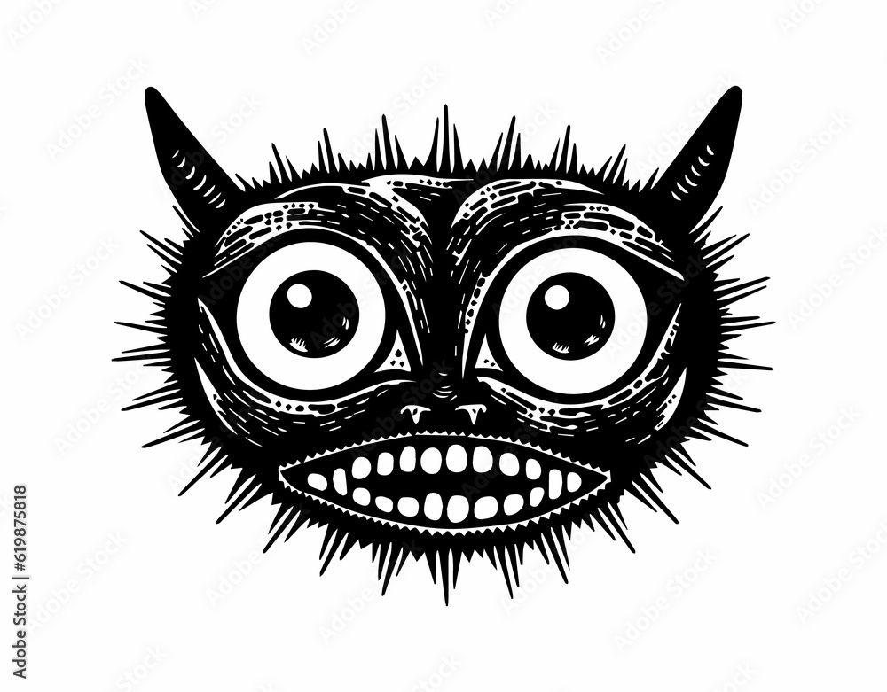 Cat Face Demonic Tattoo Logo Needles Spikes Carnival Show Toothy Funny Scary Cat Face Demonic Tattoo Logo Needles Spikes Carnival Show Toothy Funny Scary