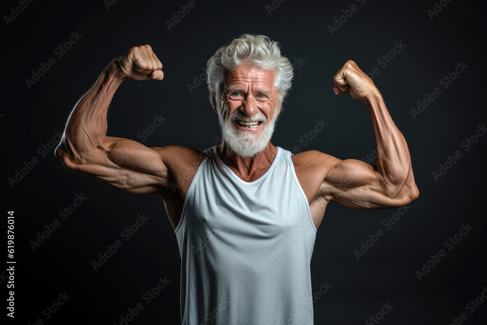 Portrait of a fit male senior citizen, displaying strength and an active lifestyle. Generative AI Portrait of a fit male senior citizen, displaying strength and an active lifestyle. Generative AI