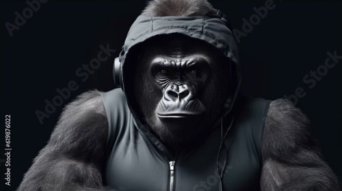 Portrait of a fitness athlete gorilla wearing sportswe.Generative AI