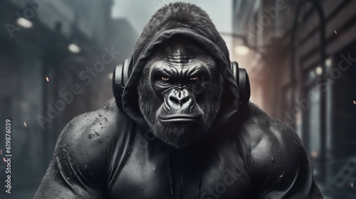 Portrait of a fitness athlete gorilla wearing sportswe.Generative AI