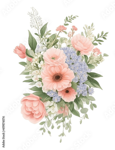 Botanical Blooms: Elegant Floral Illustration on Decorative Background, Artistic floral composition with lilac and pink peonies, perfect for invitations or cards. © Agga