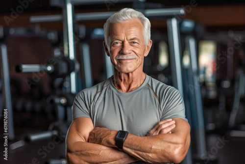 Portrait of a fit male senior citizen  displaying strength and an active lifestyle. Generative AI