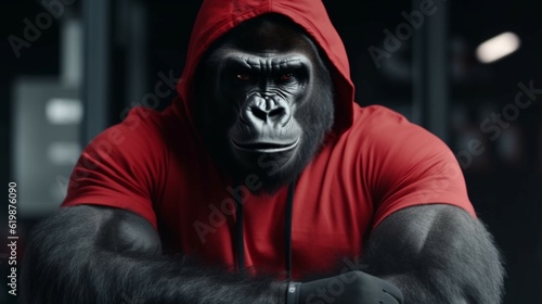 Portrait of a fitness athlete gorilla wearing sportswe.Generative AI