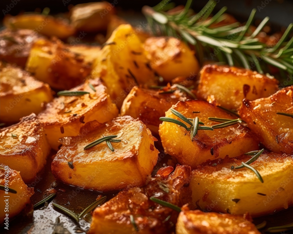 Patate al Forno highlighting the crispy texture and rosemary garnish Patate al Forno highlighting the crispy texture and rosemary garnish