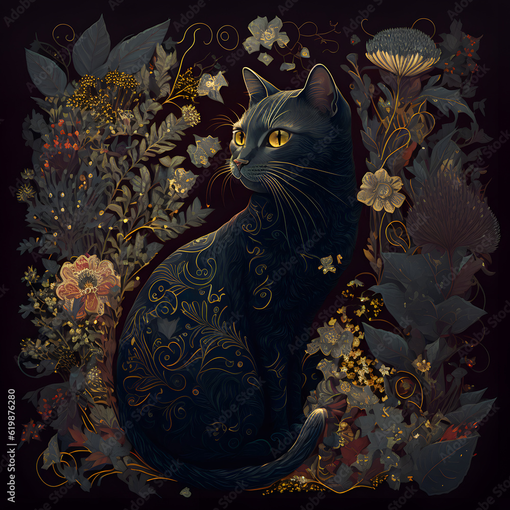 Fototapeta black cat art work. AI generative