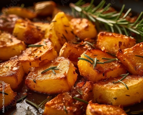 Patate al Forno highlighting the crispy texture and rosemary garnish