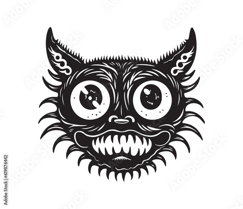 Cat Face Demonic Tattoo Logo Needles Spikes Carnival Show Toothy Funny Scary © Anatoly Shapoval