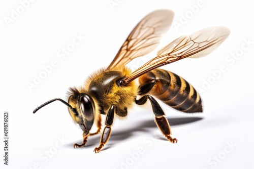 Stunning bee is flying isolated on white background. Generative AI © Denis