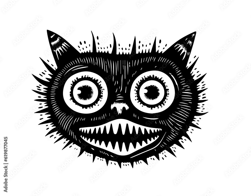 Cat Face Demonic Tattoo Logo Needles Spikes Carnival Show Toothy Funny Scary