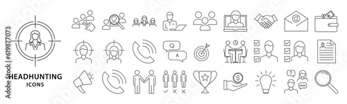 Headhunting icons. Set icon about headhunting. Icon set. Vector illustration. Editable stroke.