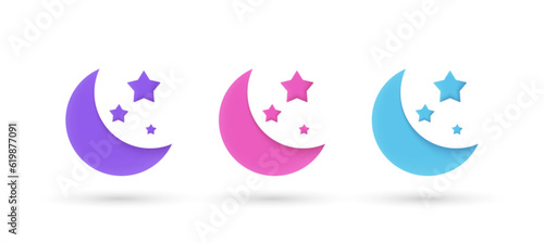 3d editable illustration night icon in cartoon style isolated on white background.