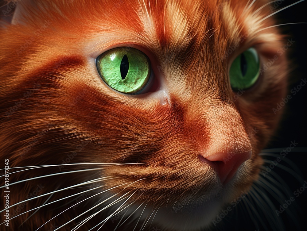 Close-up shot of a red cat with green eyes (Generative AI) Close-up shot of a red cat with green eyes (Generative AI)