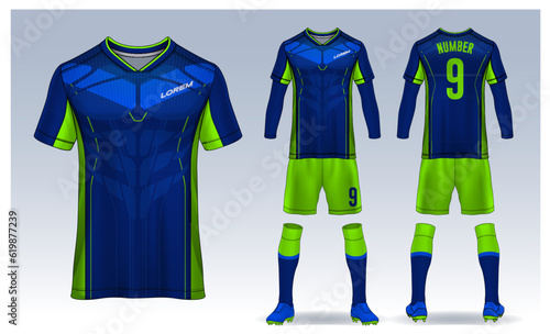 t-shirt sport design template, Soccer jersey mockup for football club. uniform front and back view.	
