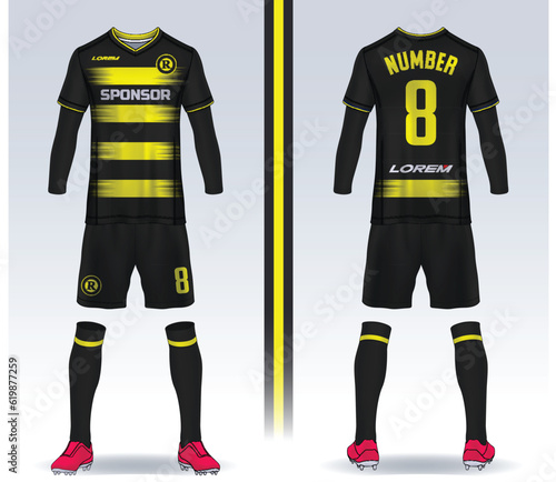 t-shirt sport design template, Soccer jersey mockup for football club. uniform front and back view.	
