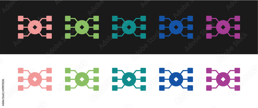 Set Neural network icon isolated on black and white background. Artificial intelligence AI. Vector