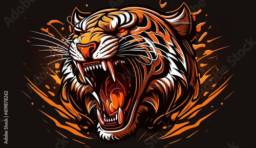 Tiger roaring logo sign emblem ector illustration.Generative AI