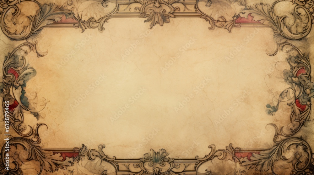 custom made wallpaper toronto digitalFantasy scroll with worn out ornamental border - Generative AI