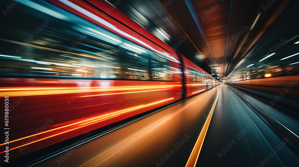fast moving train in tunnel, created with Generative AI fast moving train in tunnel, created with Generative AI