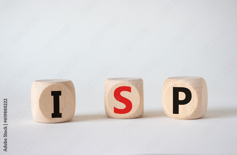 ISP - Internet Service Provider symbol. Concept word ISP on wooden cubes. Beautiful white background. Business and ISP concept. Copy space. ISP - Internet Service Provider symbol. Concept word ISP on wooden cubes. Beautiful white background. Business and ISP concept. Copy space.