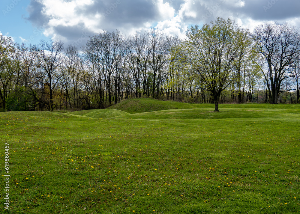 Fallen Timbers Battlefield and Fort Miamis National Historic Site in Maumee, Ohio. Earthworks of Fort Miamis British Fort played a role in the Battle of Fallen Timbers and War of 1812. Fallen Timbers Battlefield and Fort Miamis National Historic Site in Maumee, Ohio. Earthworks of Fort Miamis British Fort played a role in the Battle of Fallen Timbers and War of 1812.