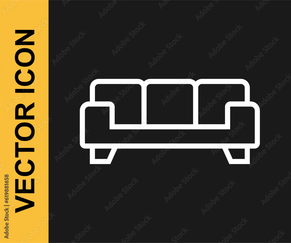 White line Sofa icon isolated on black background. Vector White line Sofa icon isolated on black background. Vector