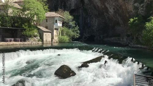 Beautiful village Blagaj and waterfall on Buna spring and waterfall in Bosnia and Herzegovina photo