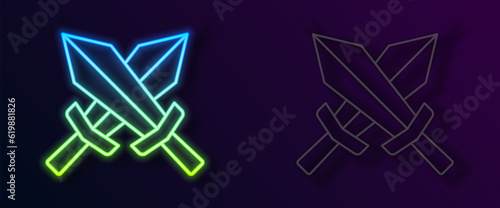 Glowing neon line Sword for game icon isolated on black background. Vector