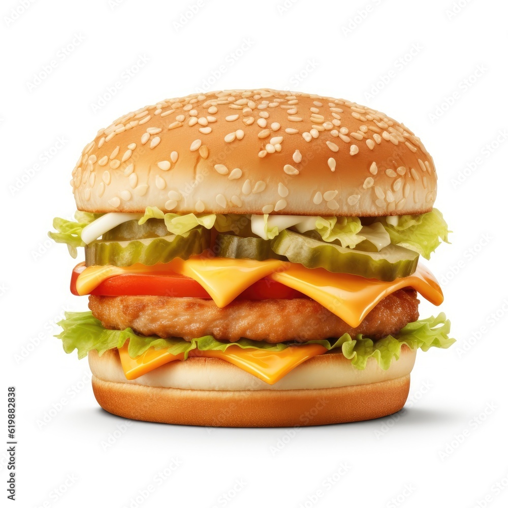 Cheeseburger isolated on white (generative AI) Cheeseburger isolated on white (generative AI)
