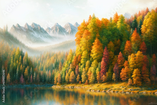 Beautifull lake with trees, Generative AI illustrations
