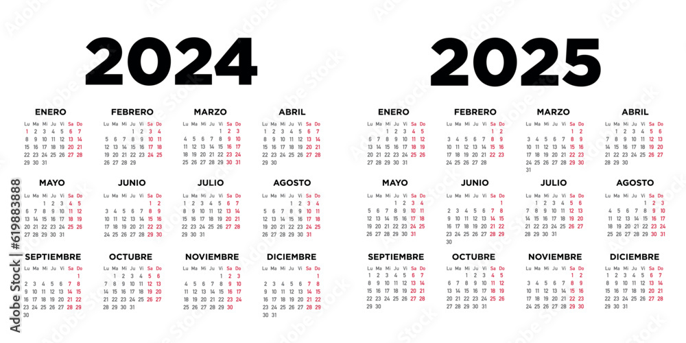 Calendario 2025 2025 en español. Semana comienza el lunes. Sábados y