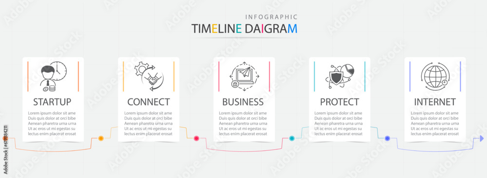 Infographic vector illustration with  modern icons,timeline diagram chart processes.Can be used for business data visualization and marketing presentations.
