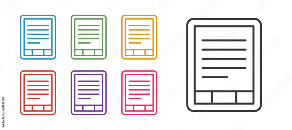 Set line E-Book reader icon isolated on white background. Set icons colorful. Vector Set line E-Book reader icon isolated on white background. Set icons colorful. Vector