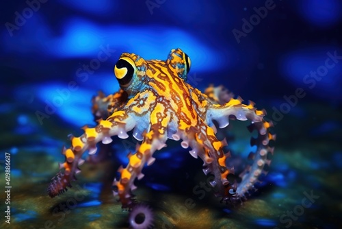 Blue-ringed octopus in the water. Created with Generative Ai technology.