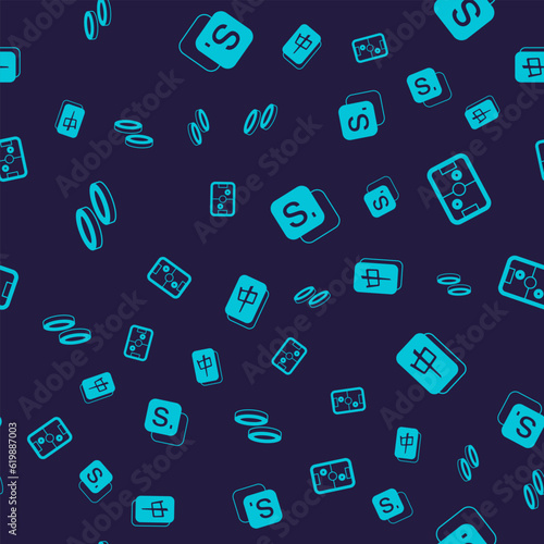 Set Checker game chips, Air hockey table, Bingo and Mahjong pieces on seamless pattern. Vector