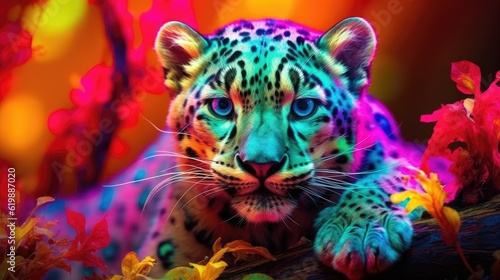 Whimsical wild leopard on amazing colorful background wallpaper  ai