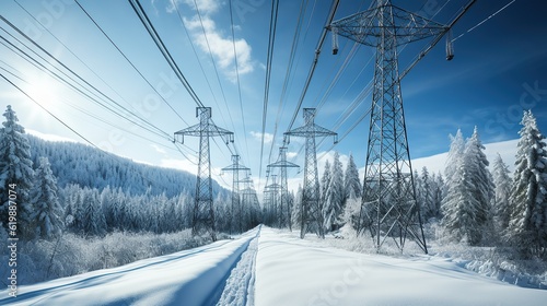 Electricity transmission towers in snow © pector