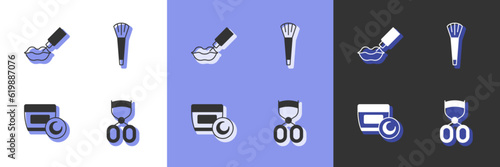 Set Eyelash curler, Lip augmentation, Cream or lotion cosmetic tube and Makeup brush icon. Vector