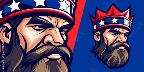 Regal Reign: American USA King Crown Logo Mascot for Gaming Teams - Sport and E-Sport Illustration Vector