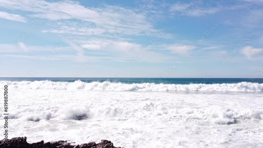 Waves crash against the rocky headlands of the western Portuguese coast on rainy days. View from above. 4k video Waves crash against the rocky headlands of the western Portuguese coast on rainy days. View from above. 4k video