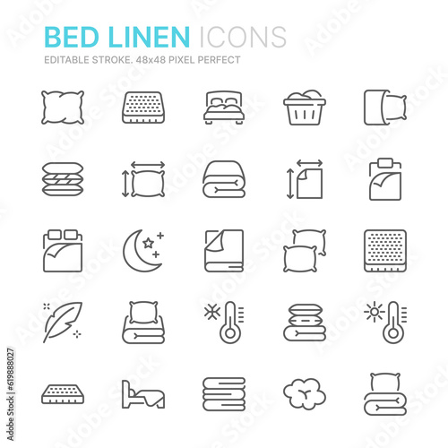 Collection of bed linen related outline icons. 48x48 Pixel Perfect. Editable stroke