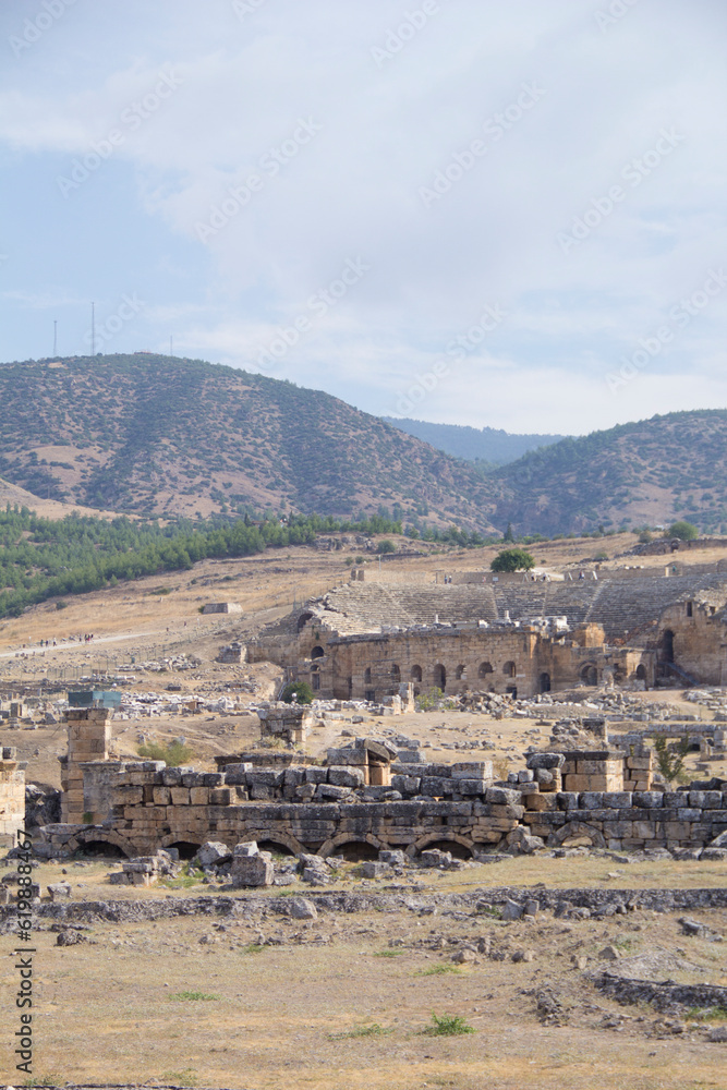 Beautiful view of the ruins of ancient Hierapolis, or Hierapolis, Turkey
