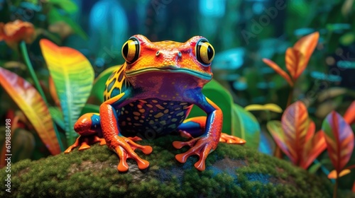 Abstract illustration of a wild frog in a fantasy garden