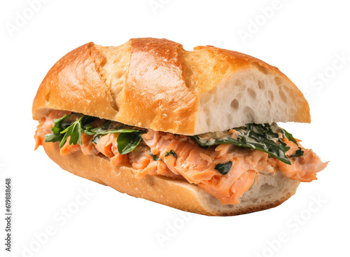 Bocadillo de salmon Sandwich on transparent background. Generative AI.